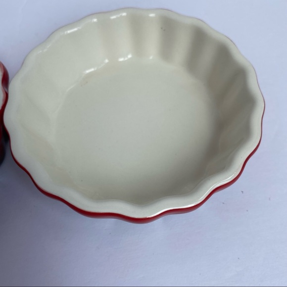Red ramekins 2 ROCQ ceramic wavy crème brûlée baking dish custard tart pie 5” - Picture 7 of 9